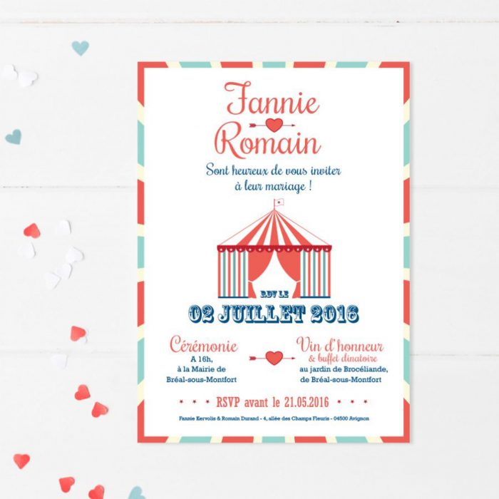 faire part cirque, mariage chapiteau cirque