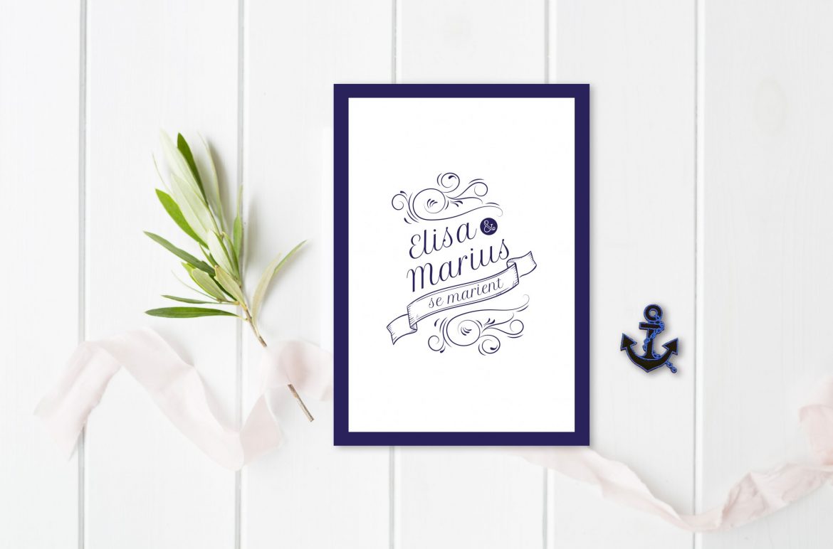 Faire-part bleu marine, theme mer