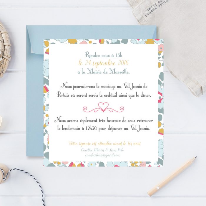 Faire-part de mariage aux motifs Liberty