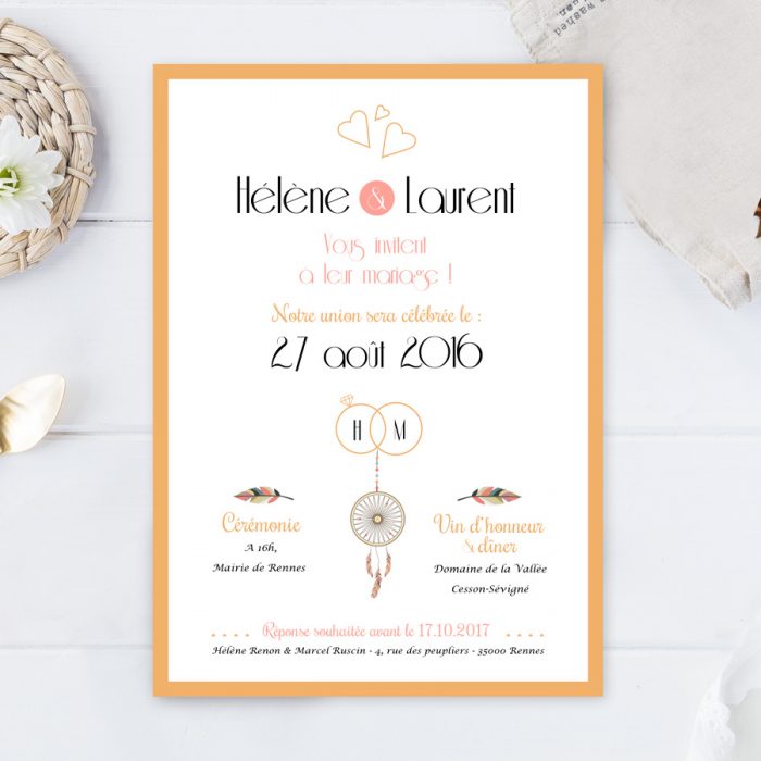 Faire-part mariage plumes