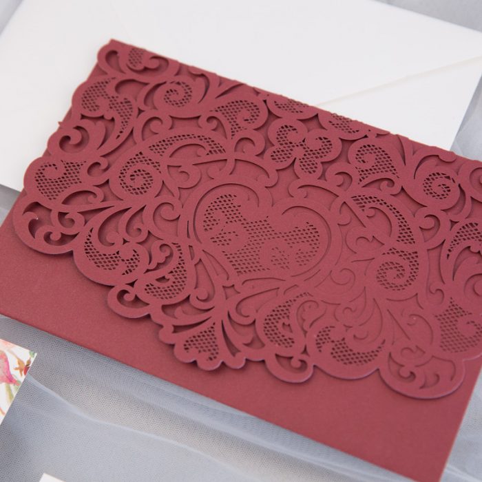 Faire part pochette bordeaux