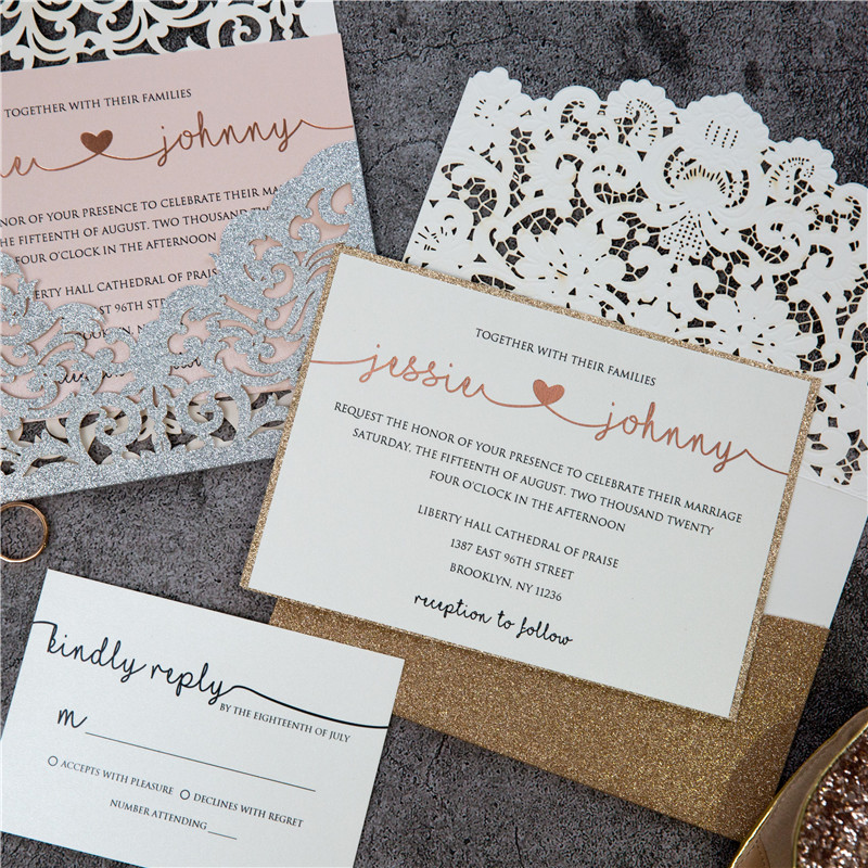 Faire-part de mariage paillette or ou argent