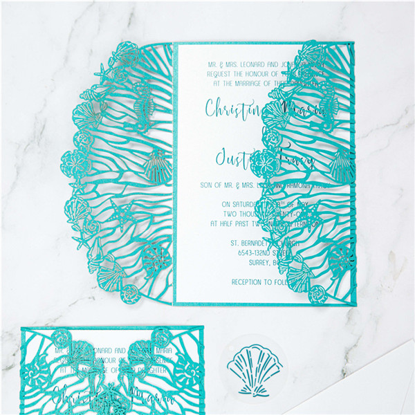 Faire-part coquillage, turquoise