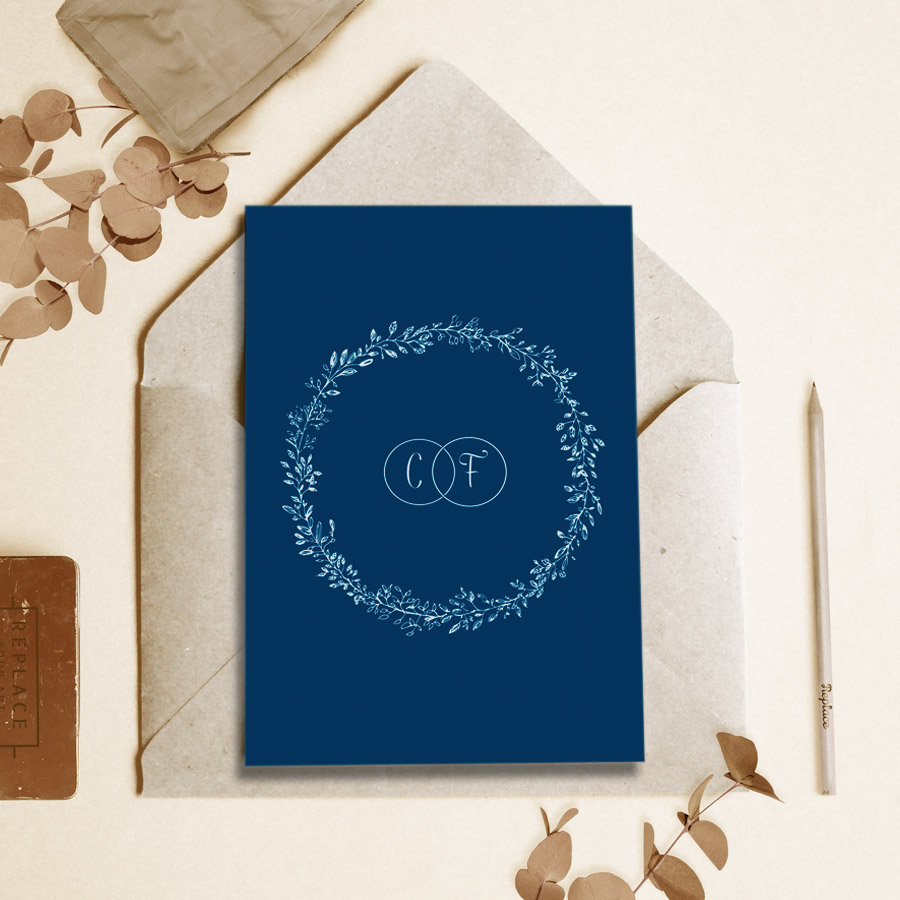 Faire part de mariage bleu marine