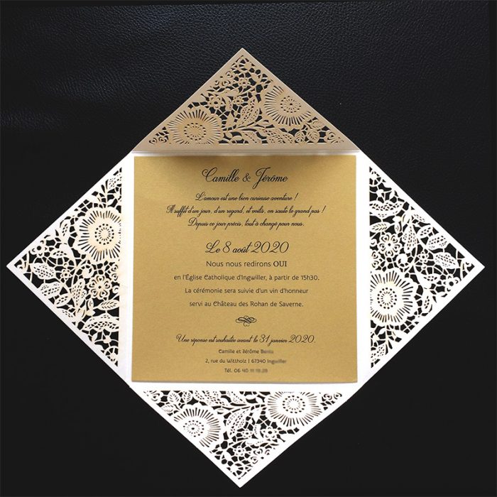 Faire-part de mariage oriental, invitation dorée