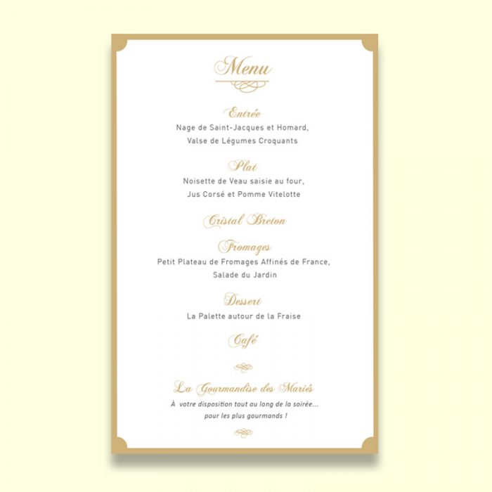 Menu mariage doré