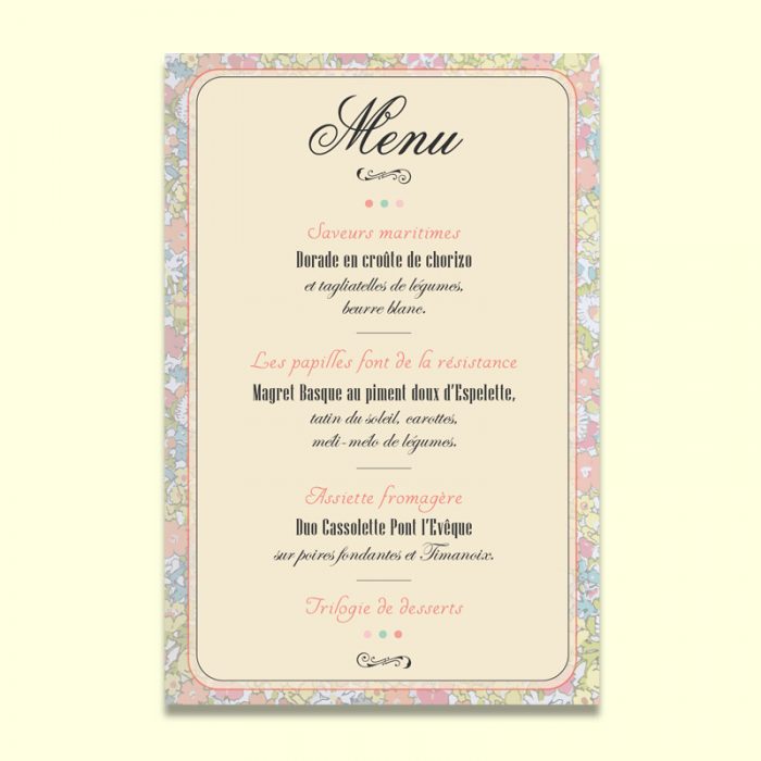 Menu mariage liberty