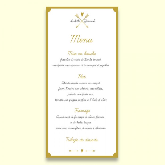 Carte menu mariage