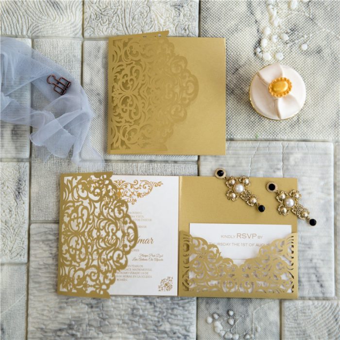 Faire-part mariage blanc et or