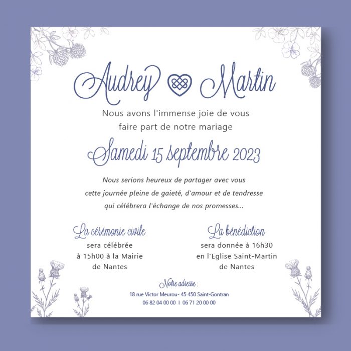 Faire-part mariage violet, celtique