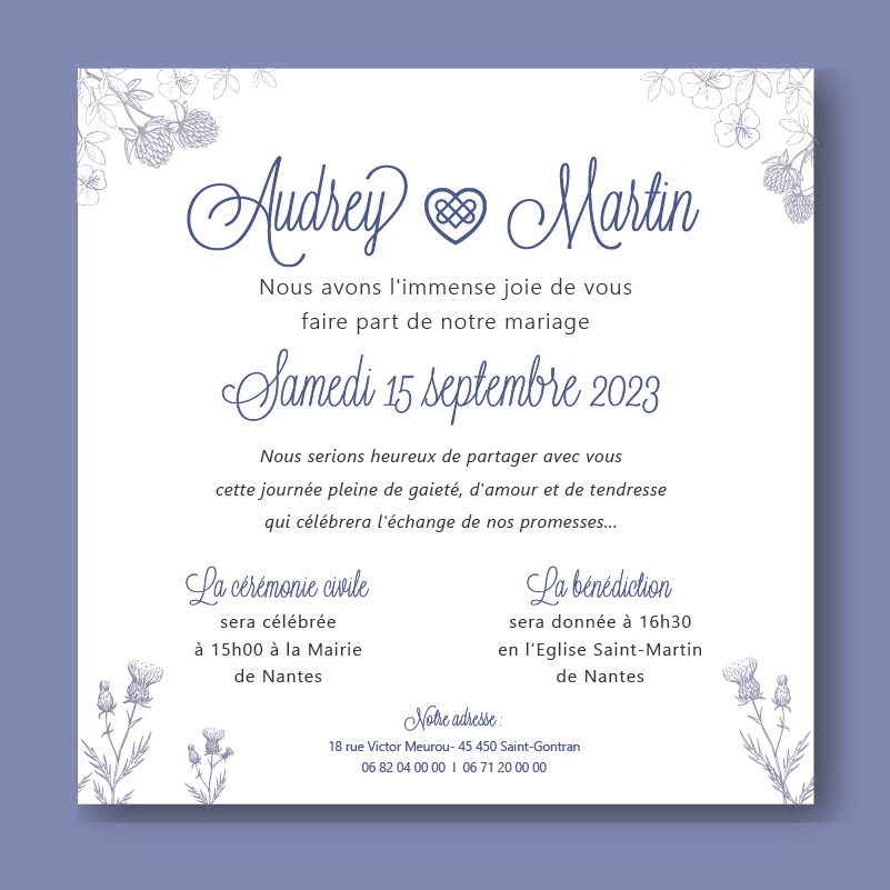 Faire-part mariage violet, celtique