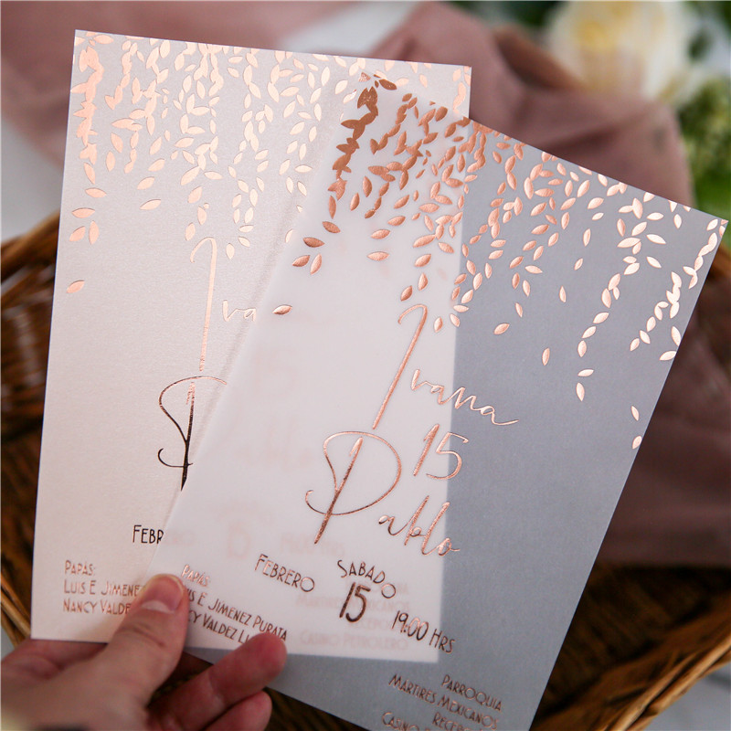 Faire-part mariage calque chic, rose gold