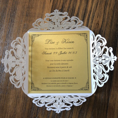 Faire-part mariage blanc et or